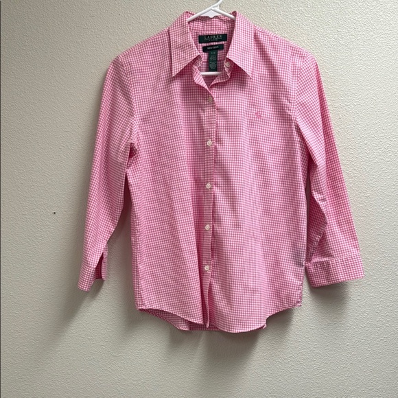 Lauren Ralph Lauren Pink Gingham Button Down Shirt - Picture 1 of 5